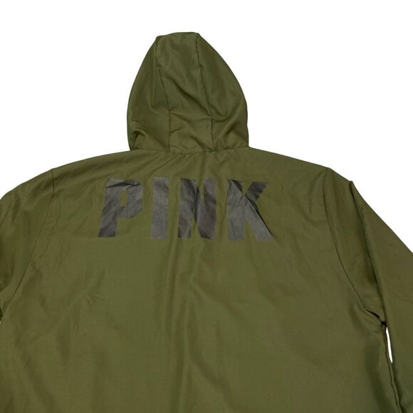 Victoria's Secret PINK Anorak Jacket Womens M Olive Mesh Lined Hooded Full Zip - Picture 14 of 16